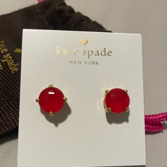 Kate Spade Stud Earrings with bag, NWT, gold/pink/red - Picture 4 of 7